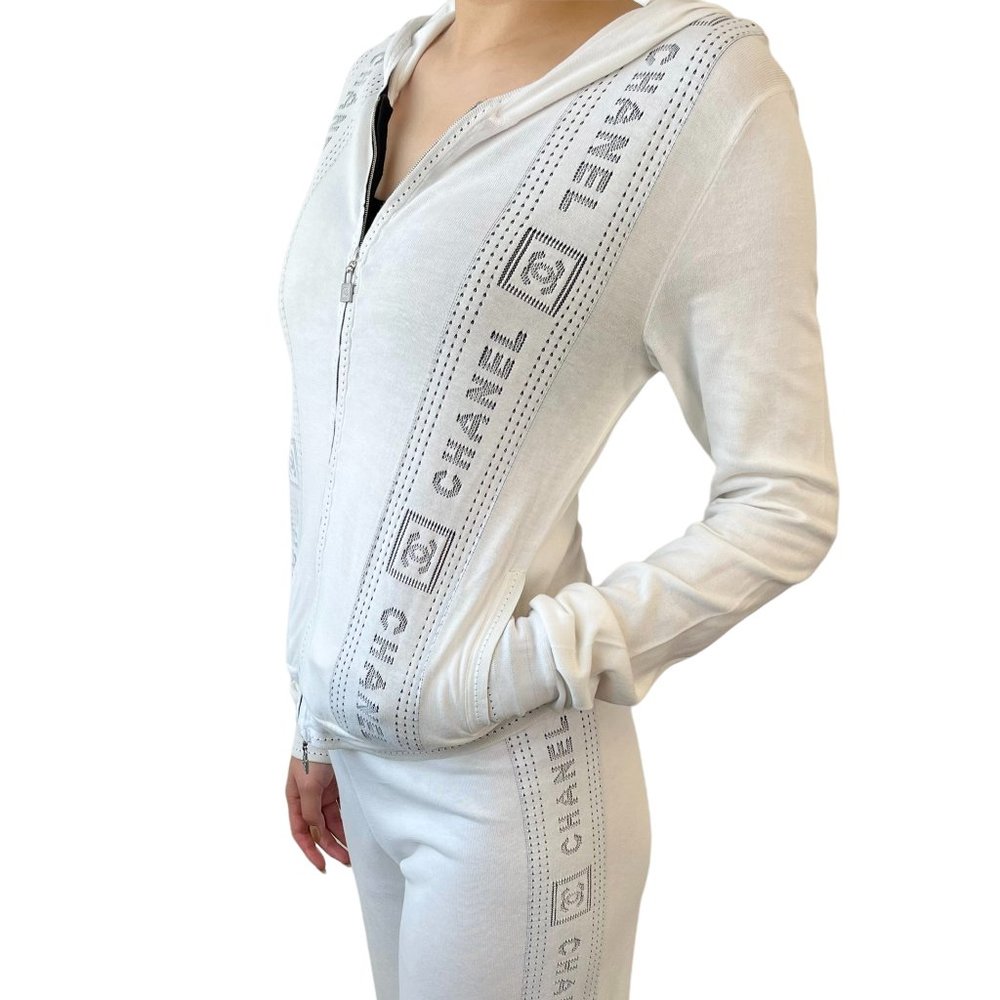 CHANEL Sport Vintage 07C CC Logo Pants Suits #40 Hoodie Zip White [101258]